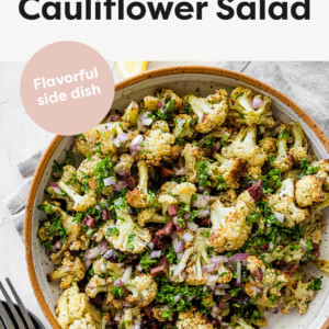 Roasted cauliflower salad in a large bowl.