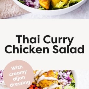 Thai curry chicken salad topped with veggies, pineapple, chicken and a creamy dijon dressing.