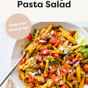 Chicken Fajita Pasta Salad in a serving bowl.