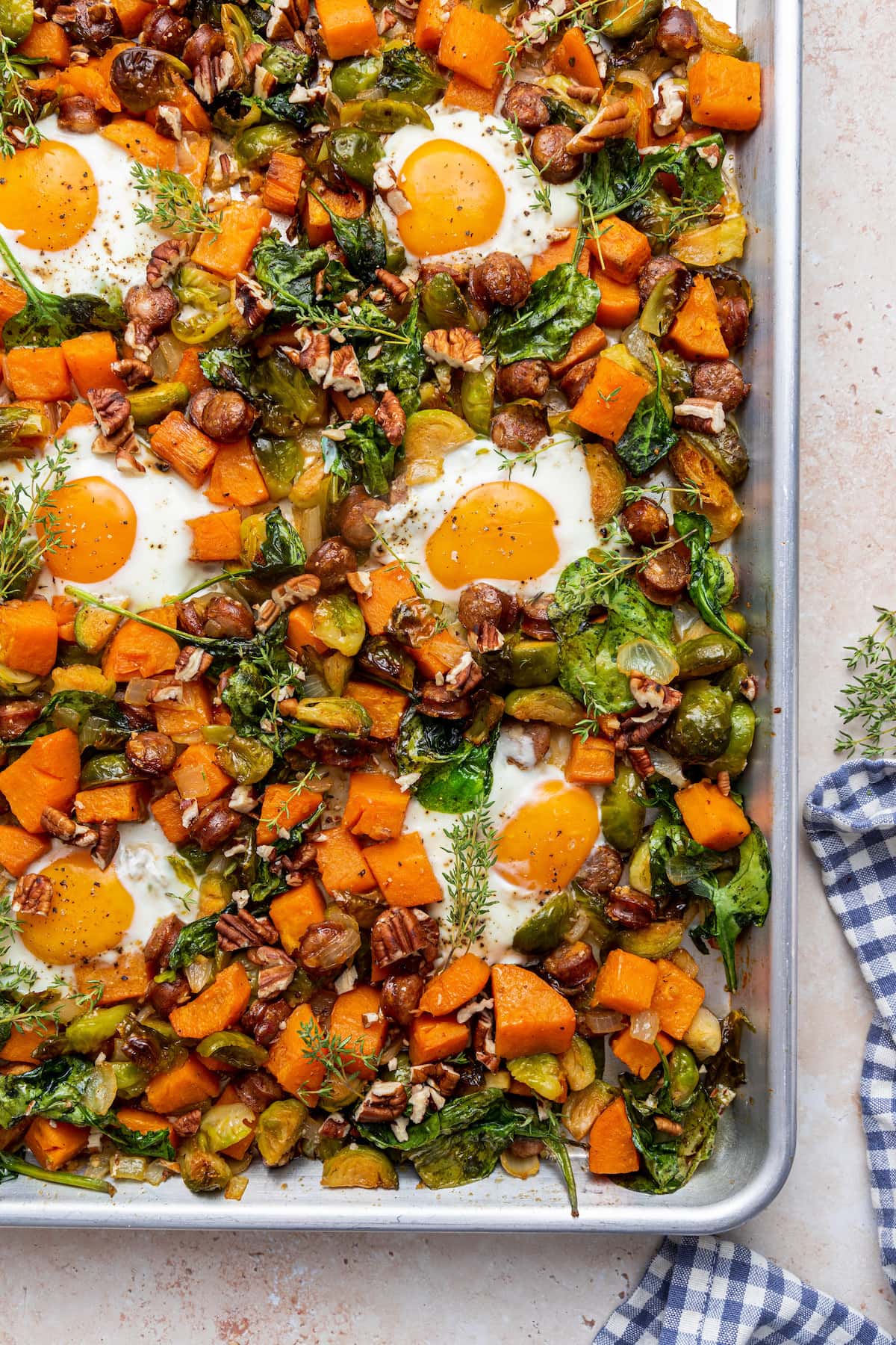 Sweet potato hash on a baking tray.