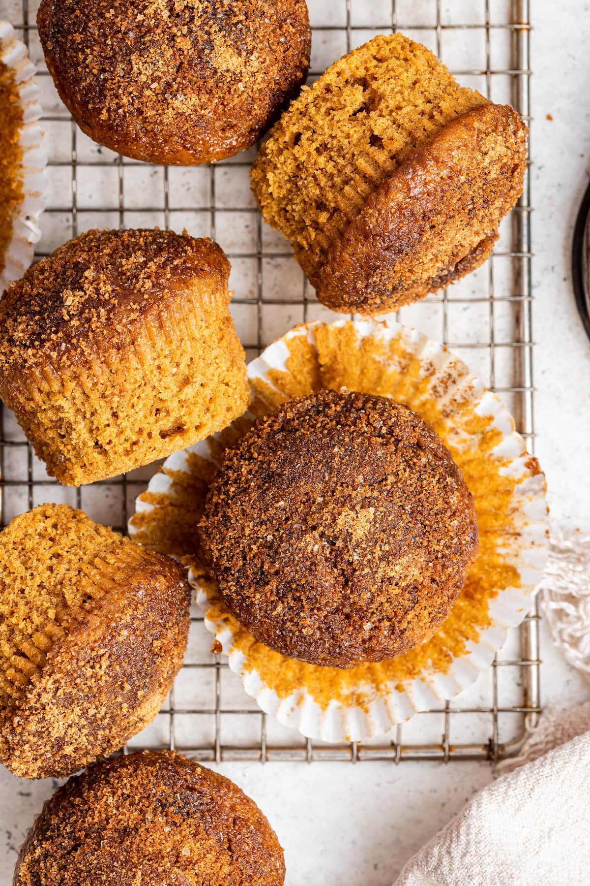 Sweet potato muffins on a cooling rack.