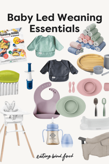 A collage with lots of items that are great for baby-led weaning.