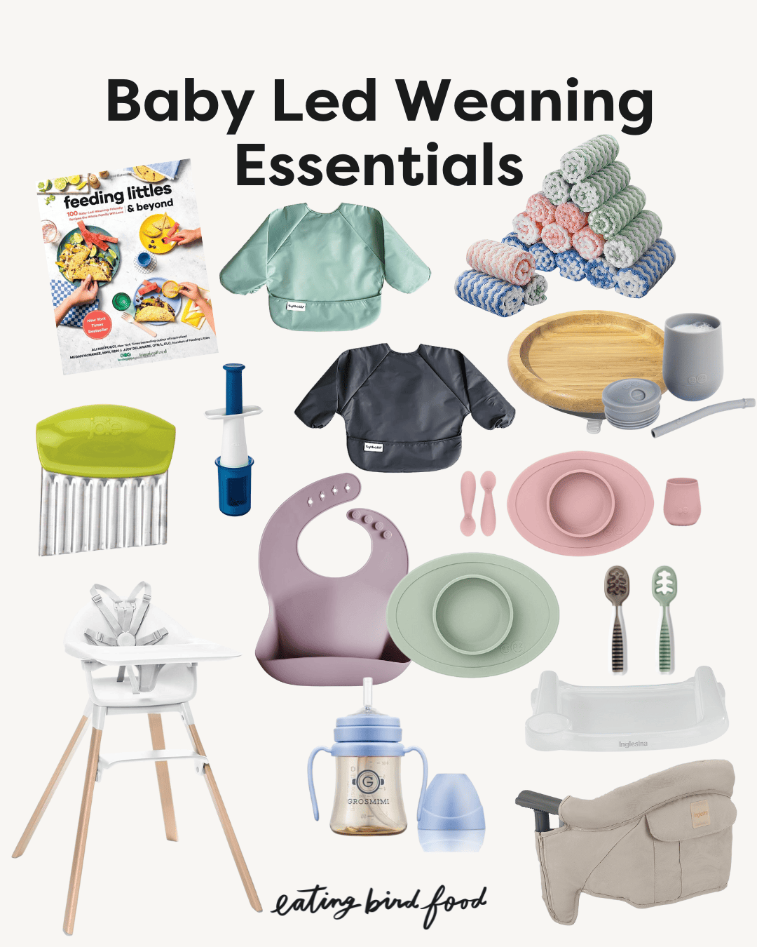 A collage with lots of items that are great for baby-led weaning.