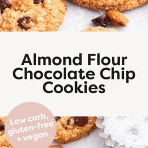 Almond flour chocolate chip cookies sprinkled with flakey sea salt.