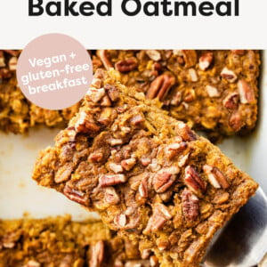 Spatula with a slice of Pumpkin Baked Oatmeal.