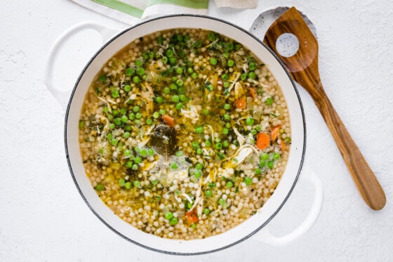 Turkey soup in a large pot.