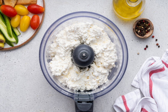 Cottage cheese in a food processor.