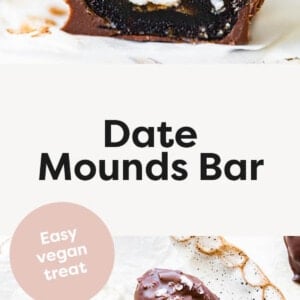 Date Mounds Bars on parchment, one is cut in half.