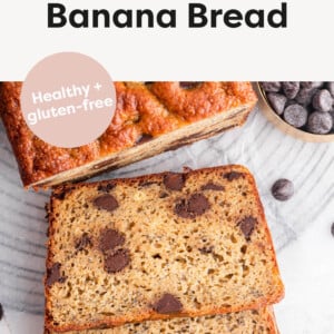 Protein Banana Bread loaf with slices taken out of it.