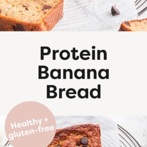 Protein Banana Bread loaf with slices taken out of it.