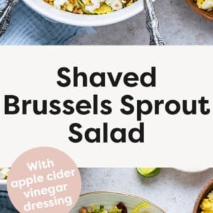 Shaved Brussels Sprout Salad in a bowl and served on a plate.