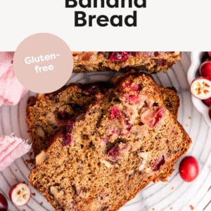 Slices of Cranberry Banana Bread on parchment paper.