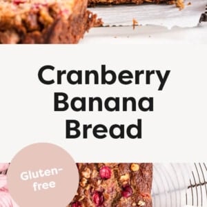 Slices of Cranberry Banana Bread on parchment paper.