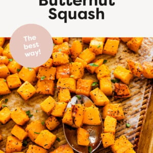 Roasted Butternut Squash on a sheet pan.