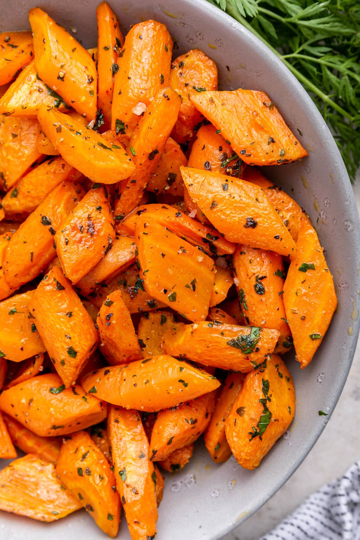 Roasted carrots in a bowl.