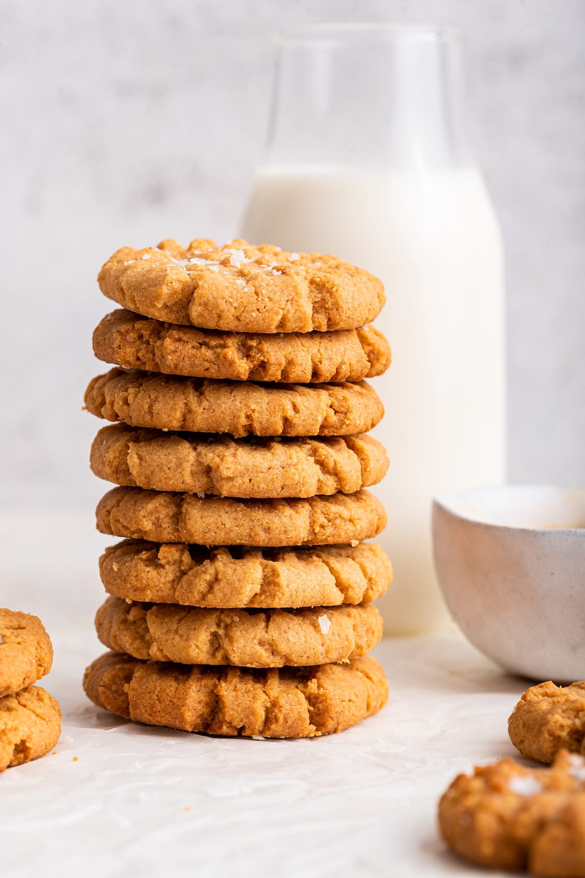 Stacked peanut butter cookies.