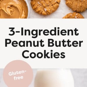 3 Ingredient Peanut Butter Cookies on parchment paper and a photo of the cookies stacked.