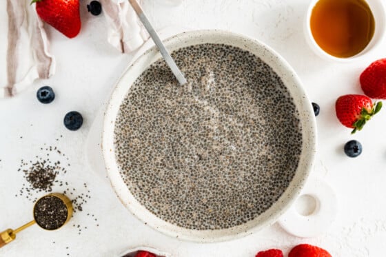 Chia seed pudding in a large bowl.