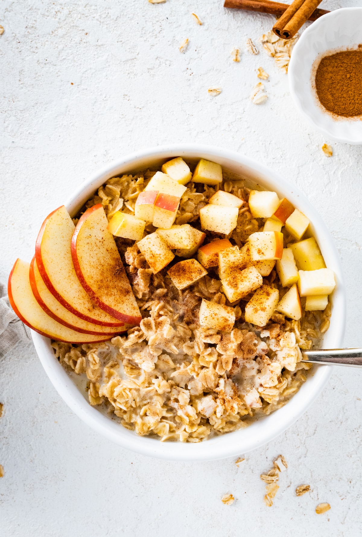 A bowl of apple cinnamon oatmeal.