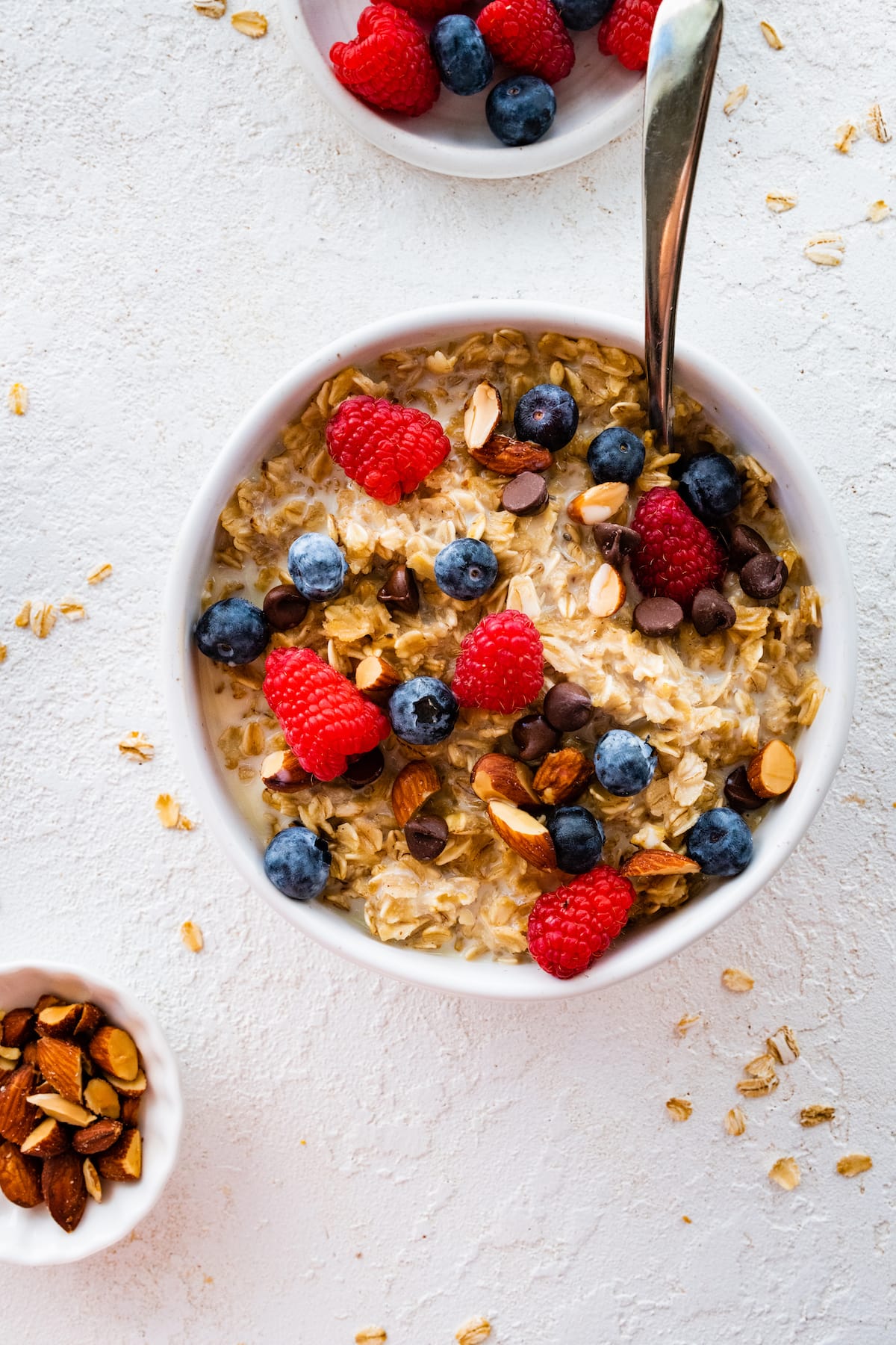 A bowl of berry almond oatmeal.