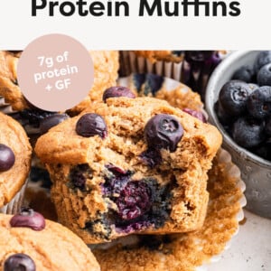 Blueberry Protein Muffin with a bite taken out of it.