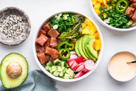 Ingredients used for a poke bowl.
