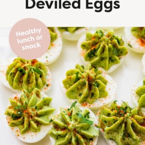 Avocado Deviled Eggs on a plate.