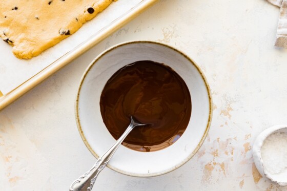 Melted chocolate in a small bowl.