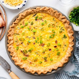 Cottage cheese quiche in a pan.