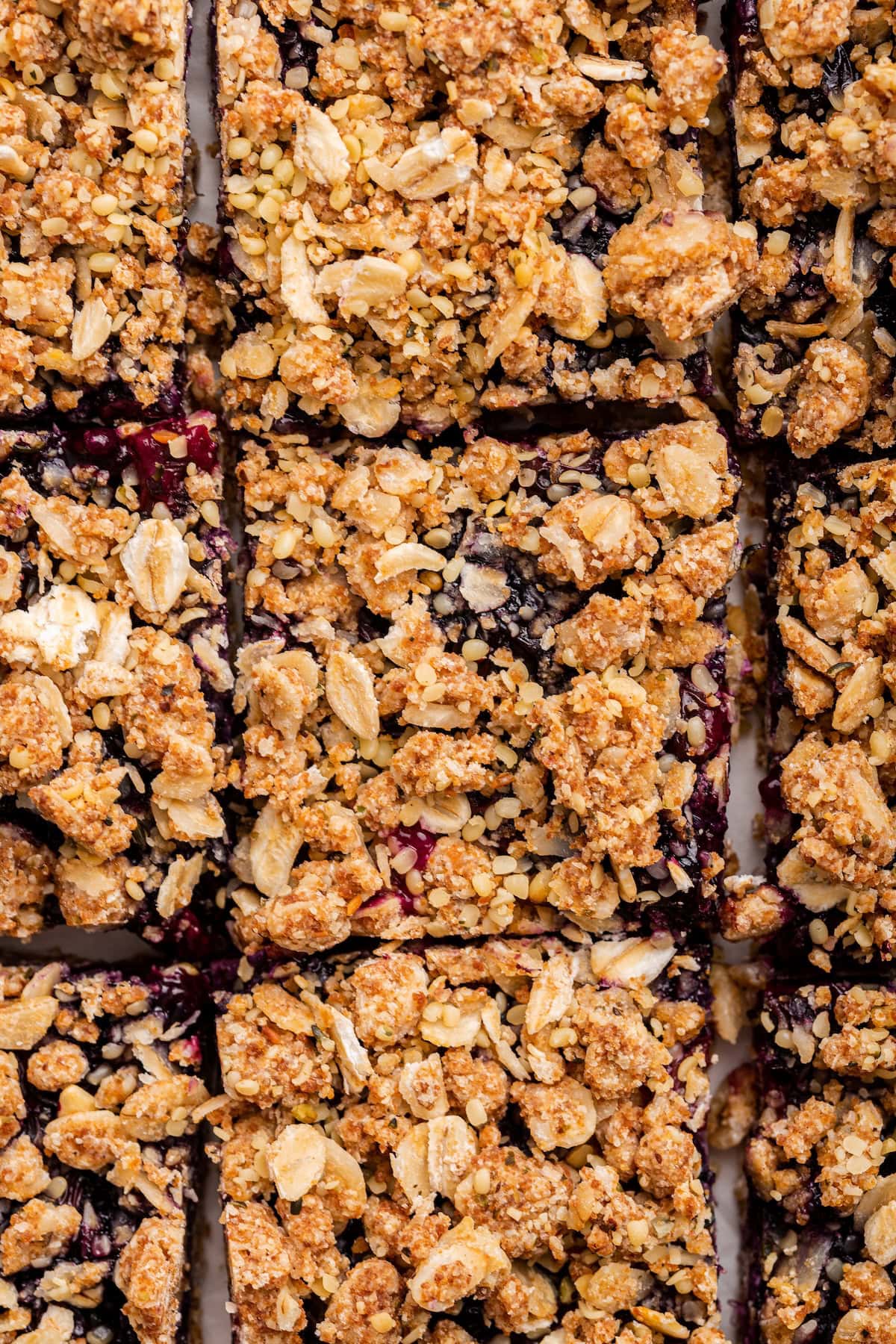Blueberry crumble bars near one another.
