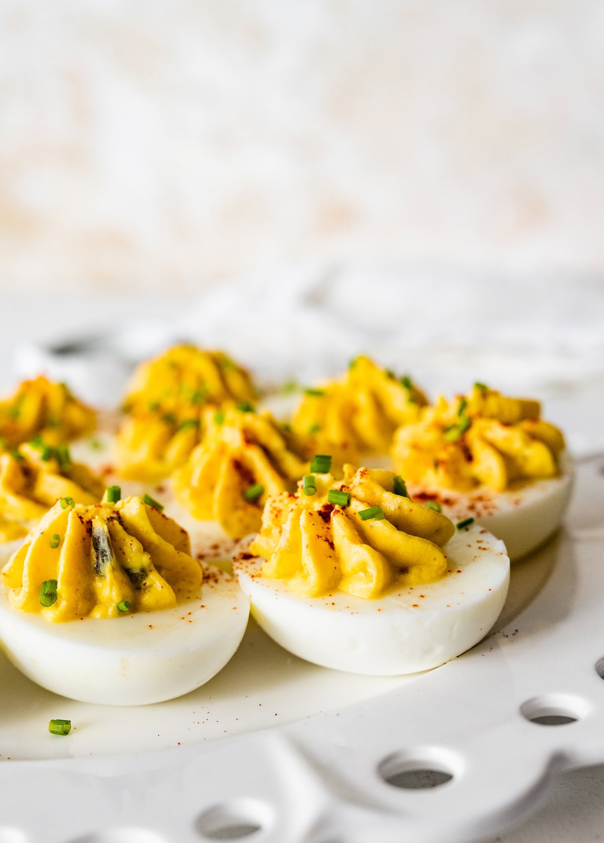 Healthy deviled eggs on a plate.