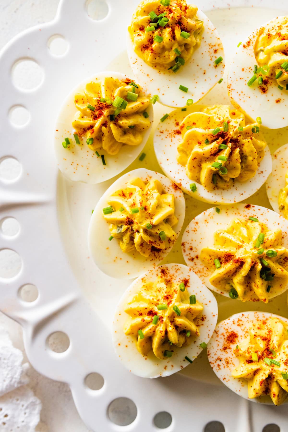 Healthy deviled eggs on a plate.