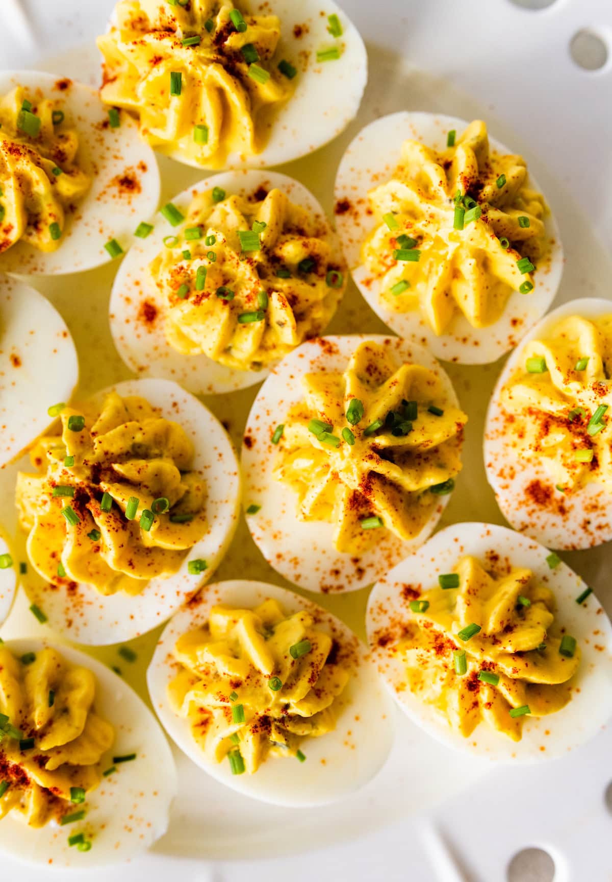 Healthy deviled eggs on a plate.