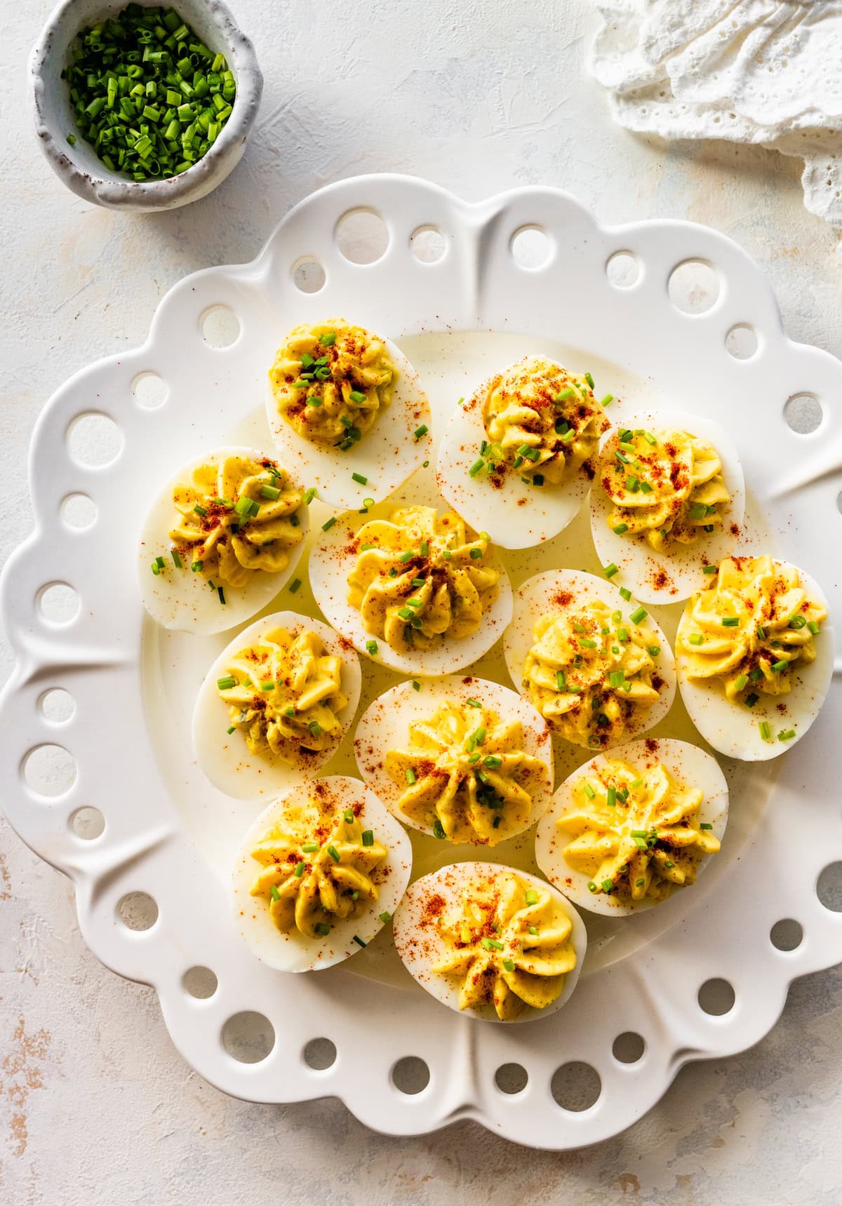 Healthy deviled eggs on a plate.