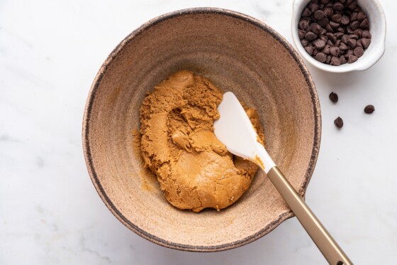 Dough for the protein bars in a mixing bowl.