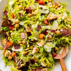 Protein cobb salad in a large salad bowl.