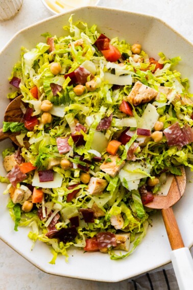 Protein cobb salad in a large salad bowl.