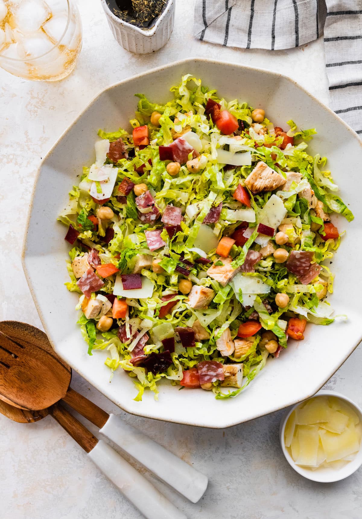 Protein cobb salad in a large salad bowl.