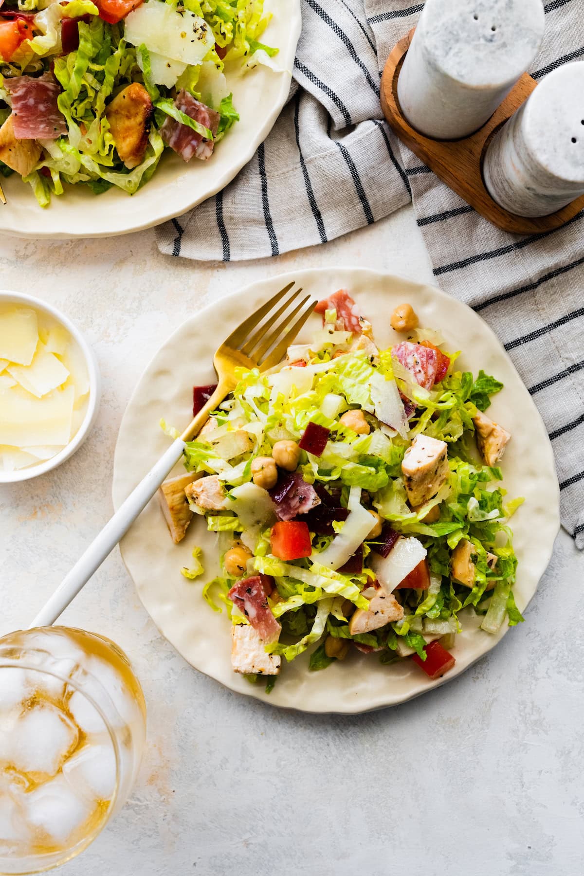 Protein cobb salad on a small plate.