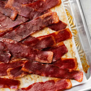 Turkey bacon on a baking tray.