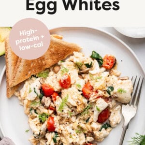 Scrambled Egg Whites on a plate served with toast.