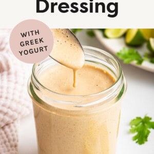 Southwest Dressing in a jar with a spoon.