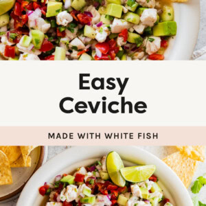 Ceviche served with tortilla chips.