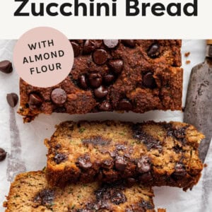 Vegan chocolate chip zucchini bread cut into slices.