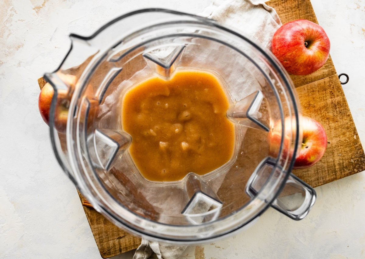 A blender full of homemade applesauce.