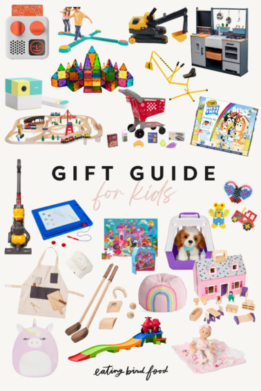 A holiday gift guide for kids collage graphic.
