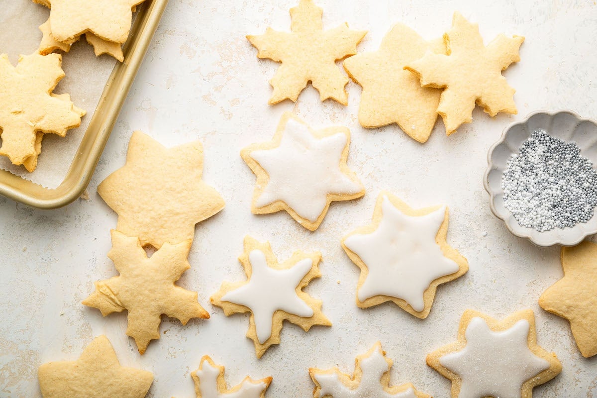 Gluten free sugar cookies decorated with icing.