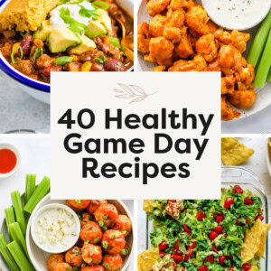 Collage of 4 game day recipes.