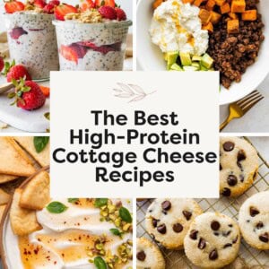 Collage of 4 different high-protein cottage cheese recipes
