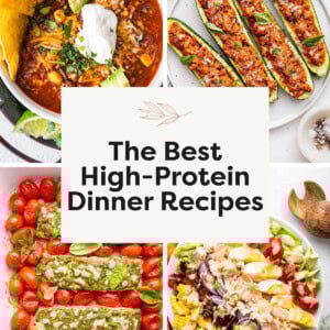 Collage of 4 different High Protein Dinner Recipes.